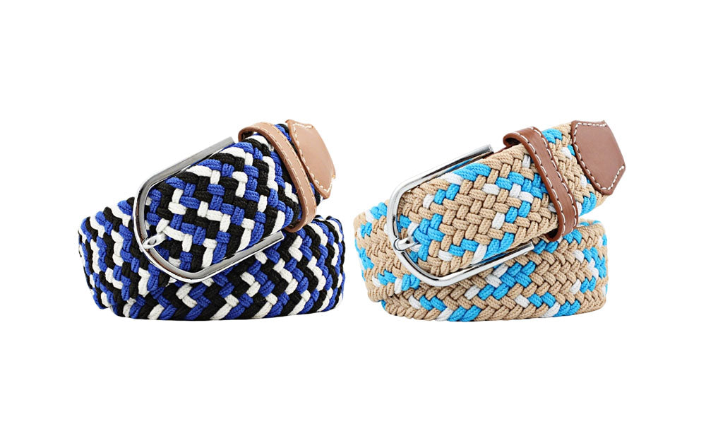 2Pcs Elastic Braided Leather Belt for Men and Women Canvas Stretch Woven Casual Belt