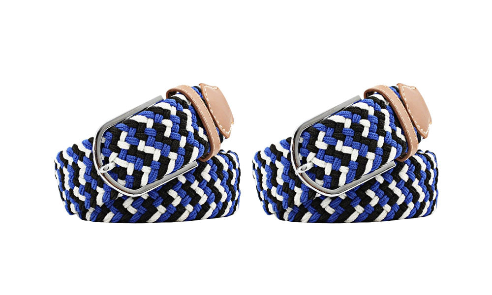 2Pcs Elastic Braided Leather Belt for Men and Women Canvas Stretch Woven Casual Belt