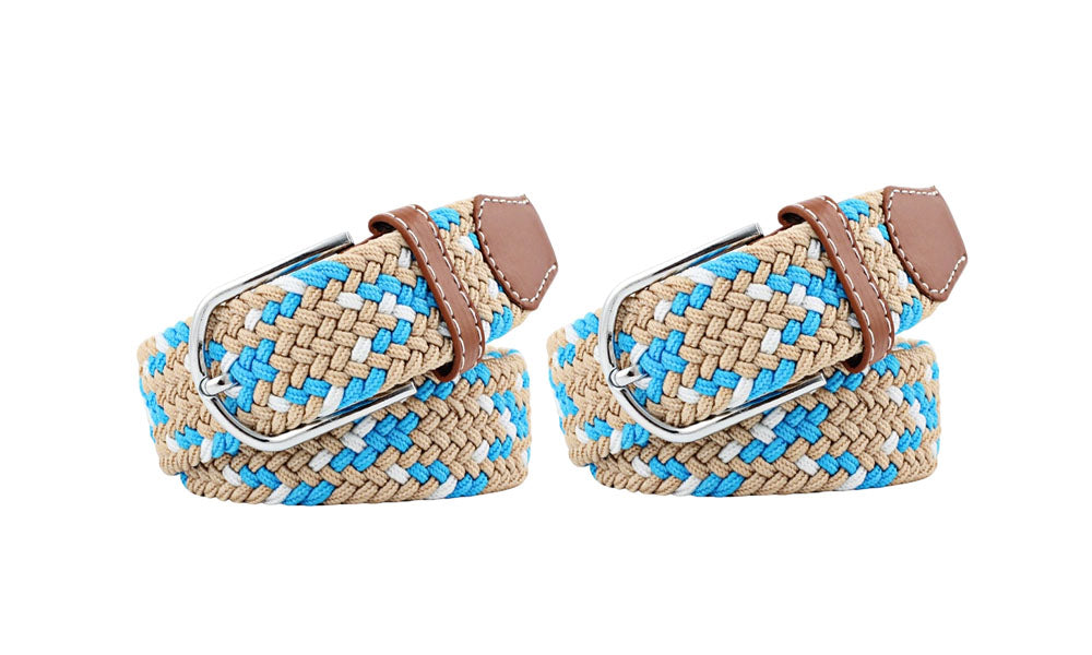 2Pcs Elastic Braided Leather Belt for Men and Women Canvas Stretch Woven Casual Belt