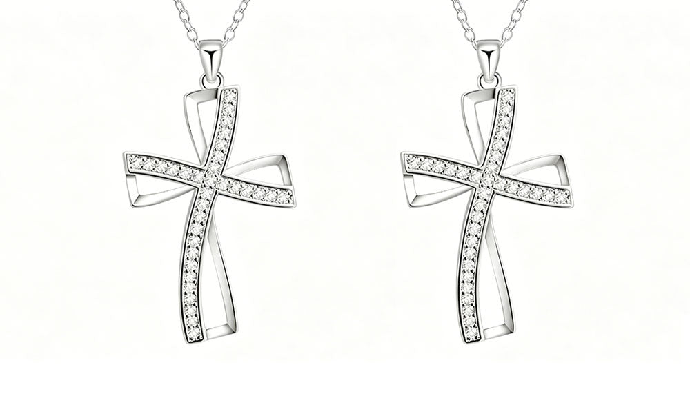 2Pcs Layered Cross Necklace Pendant Chain Set for Men and Women