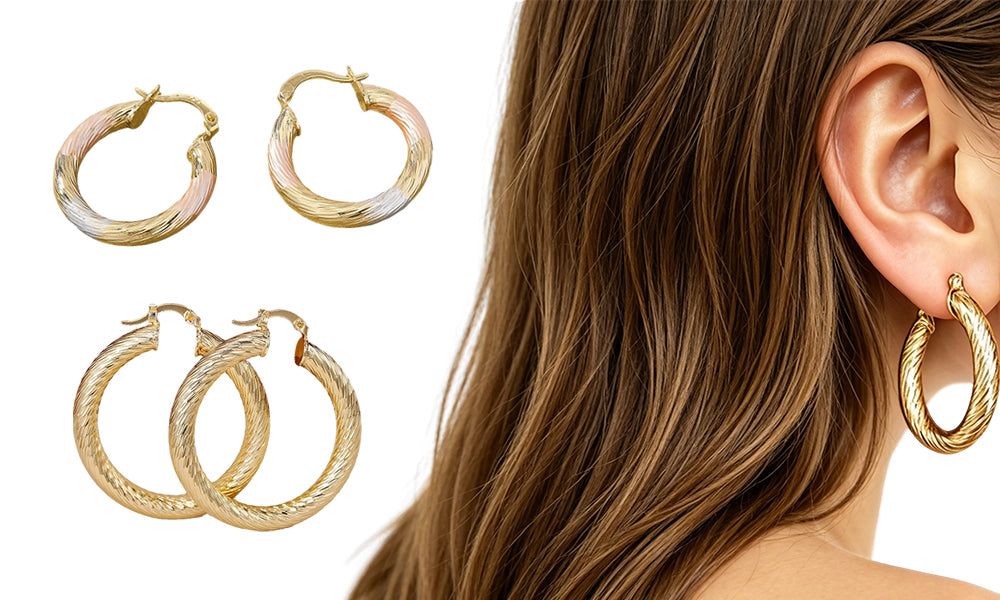 3 Pairs C Shape Hoop Earrings Geometric Textured Earrings for Women Gold Fashion Jewelry