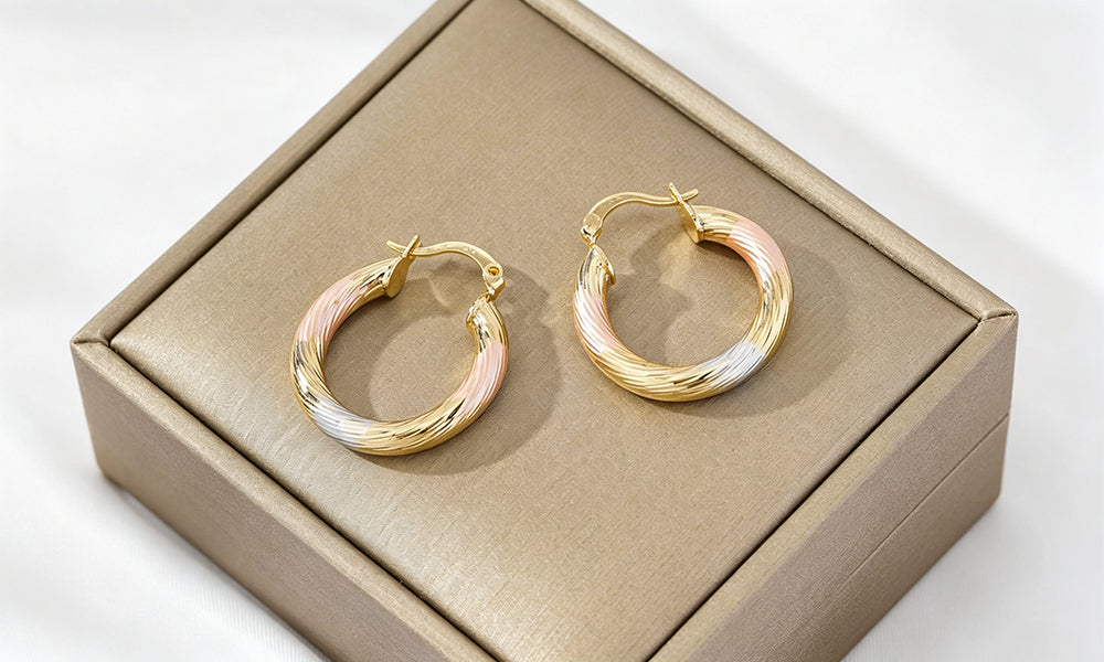 3 Pairs C Shape Hoop Earrings Geometric Textured Earrings for Women Gold Fashion Jewelry