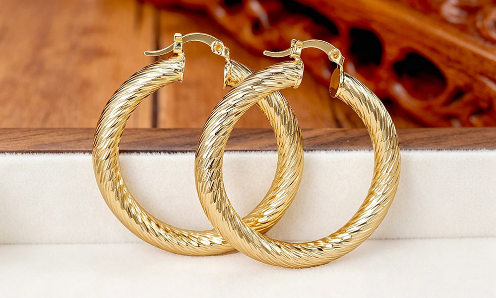 3 Pairs C Shape Hoop Earrings Geometric Textured Earrings for Women Gold Fashion Jewelry