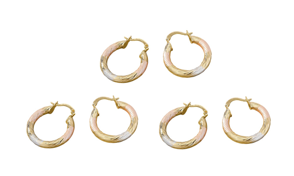 3 Pairs C Shape Hoop Earrings Geometric Textured Earrings for Women Gold Fashion Jewelry