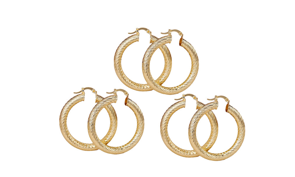 3 Pairs C Shape Hoop Earrings Geometric Textured Earrings for Women Gold Fashion Jewelry