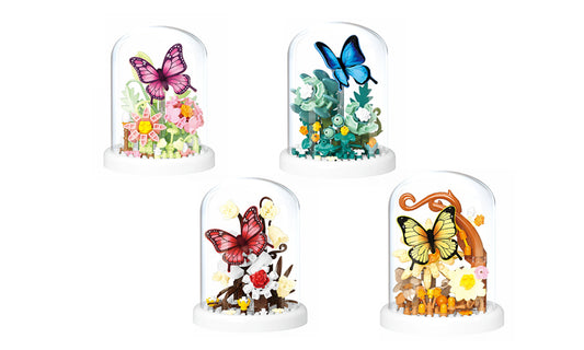 Butterfly Flower Mini Building Blocks Set DIY Micro Particle Model Kit with Display Case