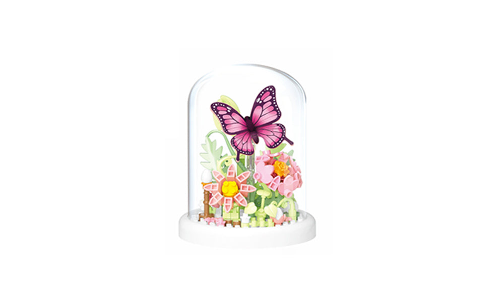 Butterfly Flower Mini Building Blocks Set DIY Micro Particle Model Kit with Display Case