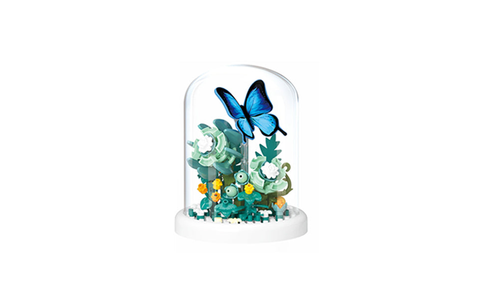 Butterfly Flower Mini Building Blocks Set DIY Micro Particle Model Kit with Display Case