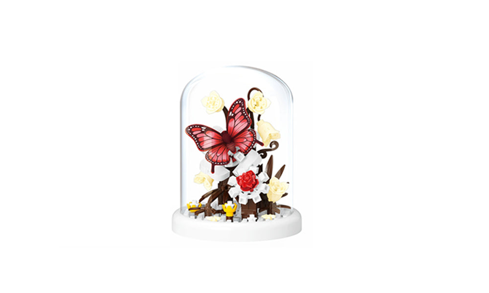 Butterfly Flower Mini Building Blocks Set DIY Micro Particle Model Kit with Display Case