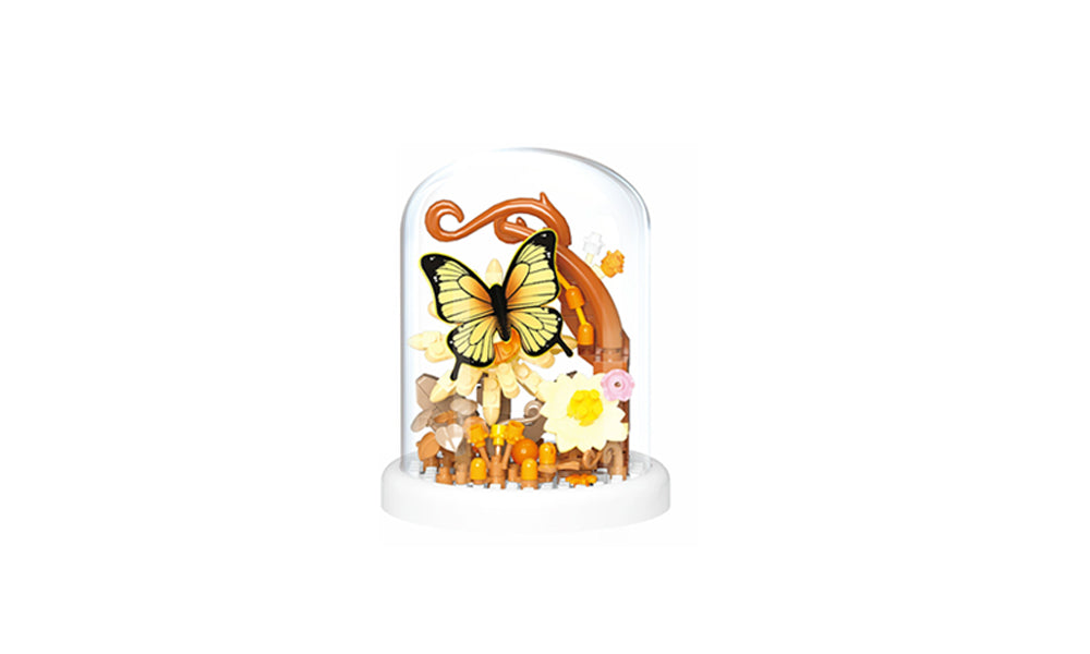 Butterfly Flower Mini Building Blocks Set DIY Micro Particle Model Kit with Display Case