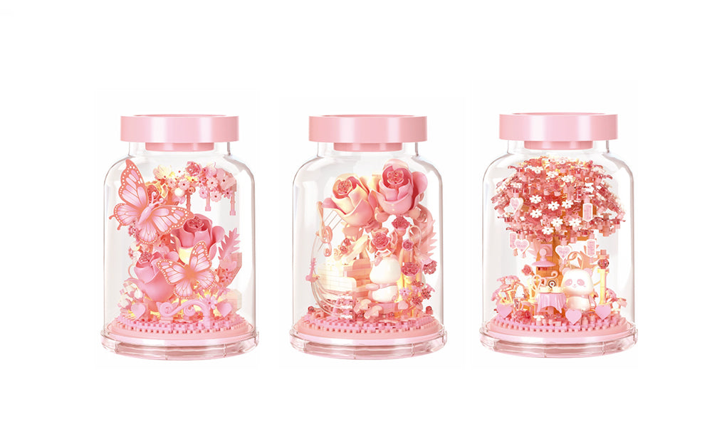 DIY Flower Jar Building Blocks Set Mini Garden Model Kit Decorative Bricks Toy with Light