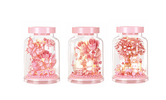 DIY Flower Jar Building Blocks Set Mini Garden Model Kit Decorative Bricks Toy with Light