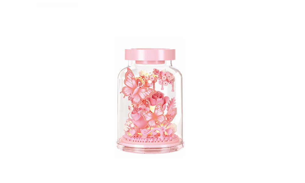 DIY Flower Jar Building Blocks Set Mini Garden Model Kit Decorative Bricks Toy with Light