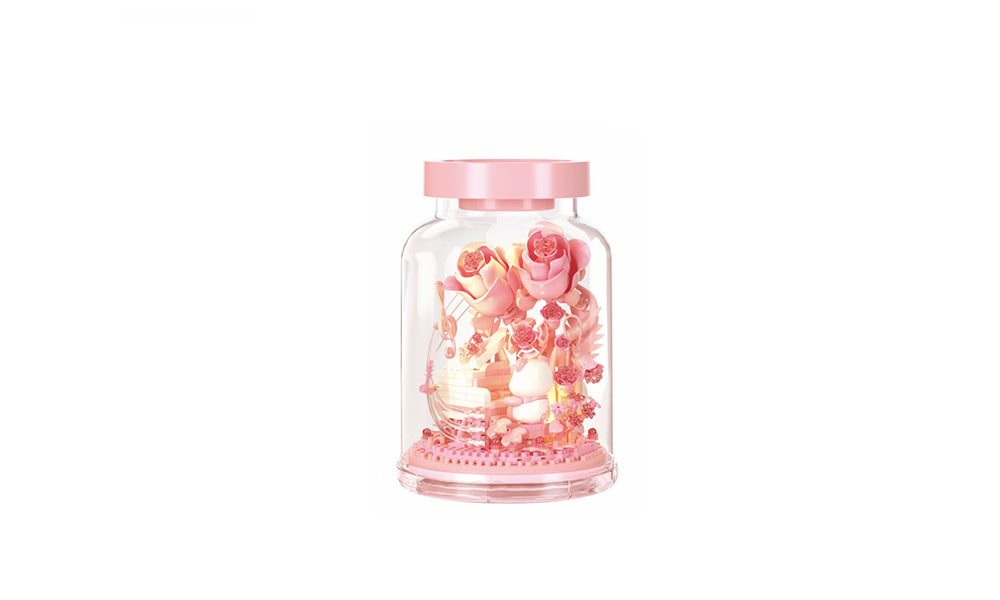 DIY Flower Jar Building Blocks Set Mini Garden Model Kit Decorative Bricks Toy with Light