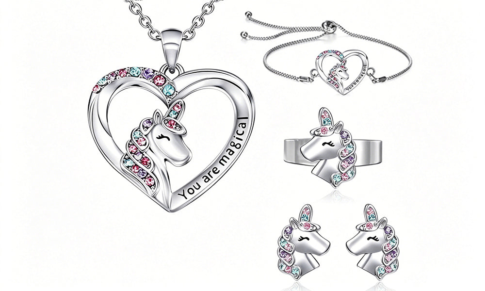 Unicorn Jewelry Set Necklace Bracelet Ring Earrings for Women and Girls