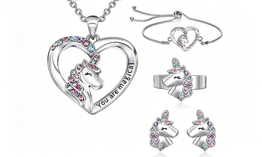 Unicorn Jewelry Set Necklace Bracelet Ring Earrings for Women and Girls