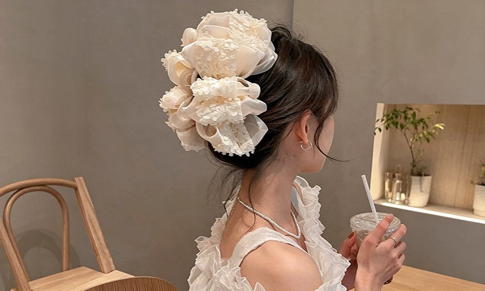 2Pcs Large Bow Hair Claw Clips Fabric Hair Accessories for Women
