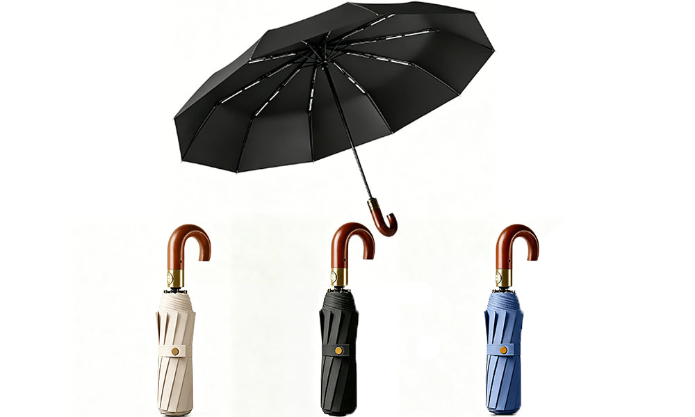 10 Rib Automatic Folding Umbrella Large Canopy Wind Resistant Travel Umbrella Compact Portable Rain Umbrella