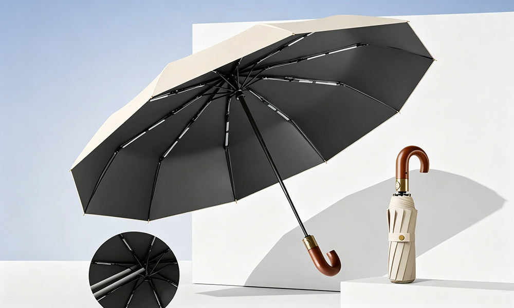 10 Rib Automatic Folding Umbrella Large Canopy Wind Resistant Travel Umbrella Compact Portable Rain Umbrella