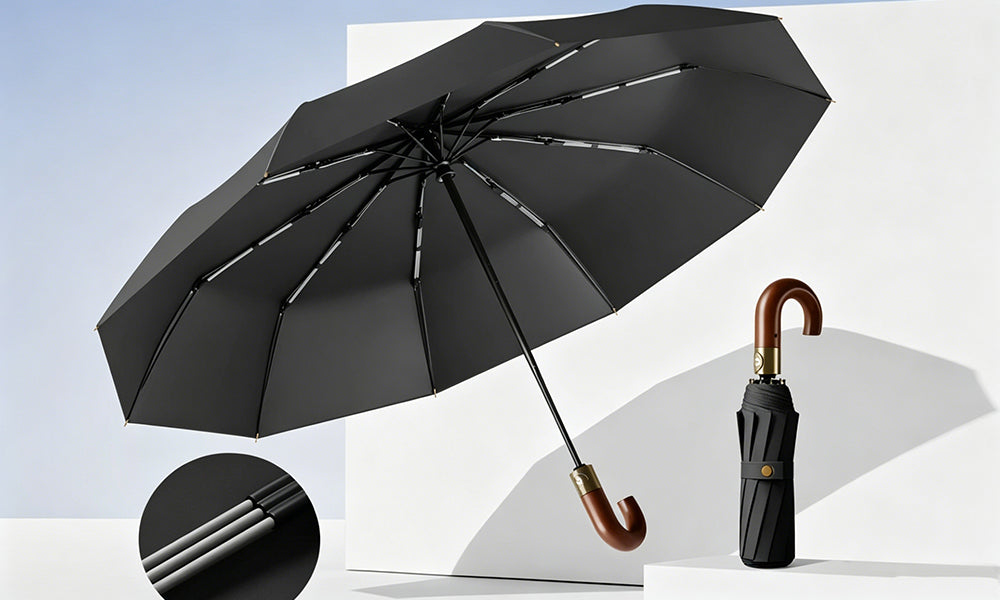 10 Rib Automatic Folding Umbrella Large Canopy Wind Resistant Travel Umbrella Compact Portable Rain Umbrella