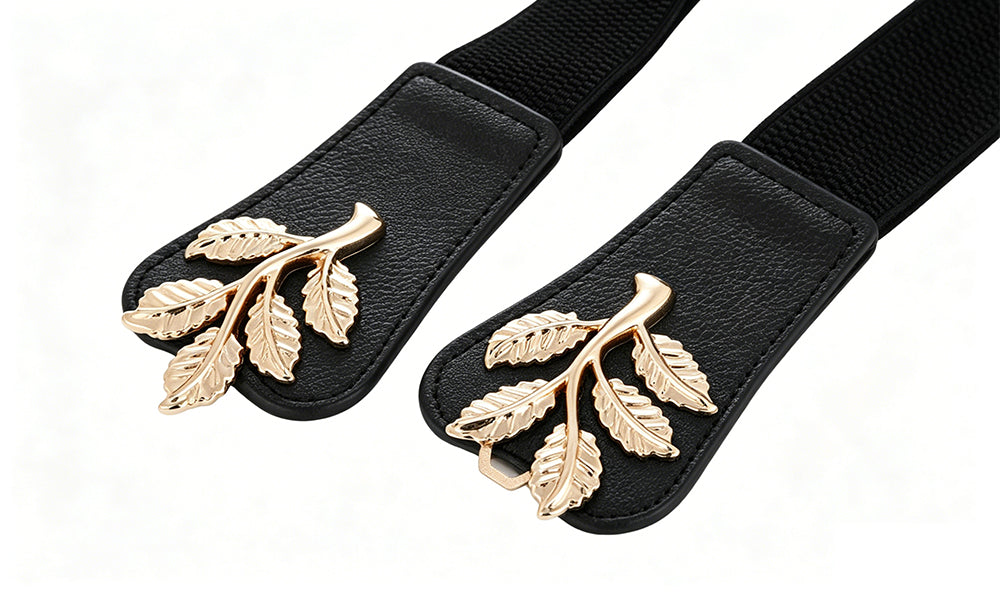 4Pcs Elastic Waist Belt For Women Metal Leaf Buckle Stretch Dress Waist Belt Set