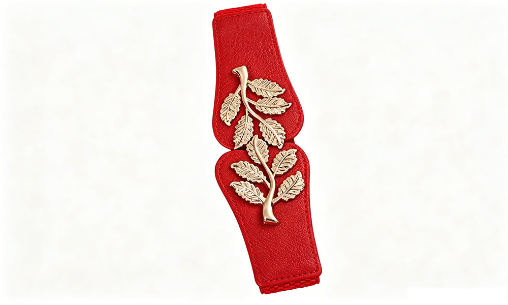 4Pcs Elastic Waist Belt For Women Metal Leaf Buckle Stretch Dress Waist Belt Set