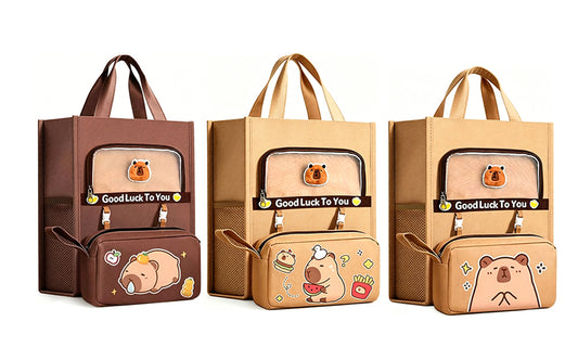 Cartoon Tote Bag Large Capacity Student Carry Bag with Side Pockets