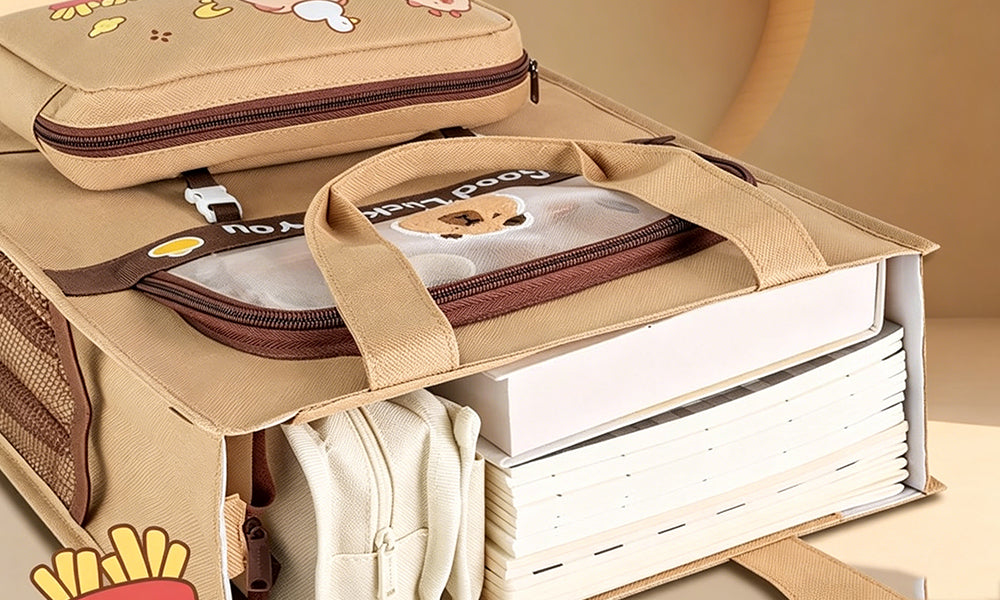 Cartoon Tote Bag Large Capacity Student Carry Bag with Side Pockets