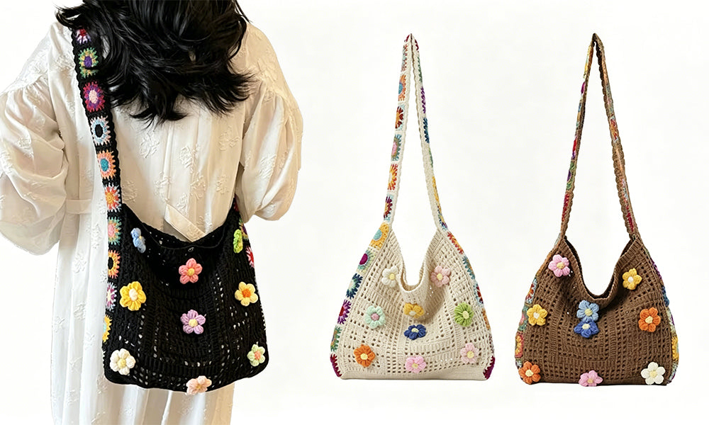 Bohemian Knit Crossbody Bag Woven Shoulder Tote Bag for Women