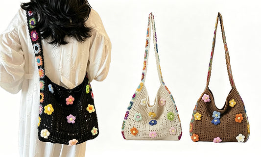 Bohemian Knit Crossbody Bag Woven Shoulder Tote Bag for Women