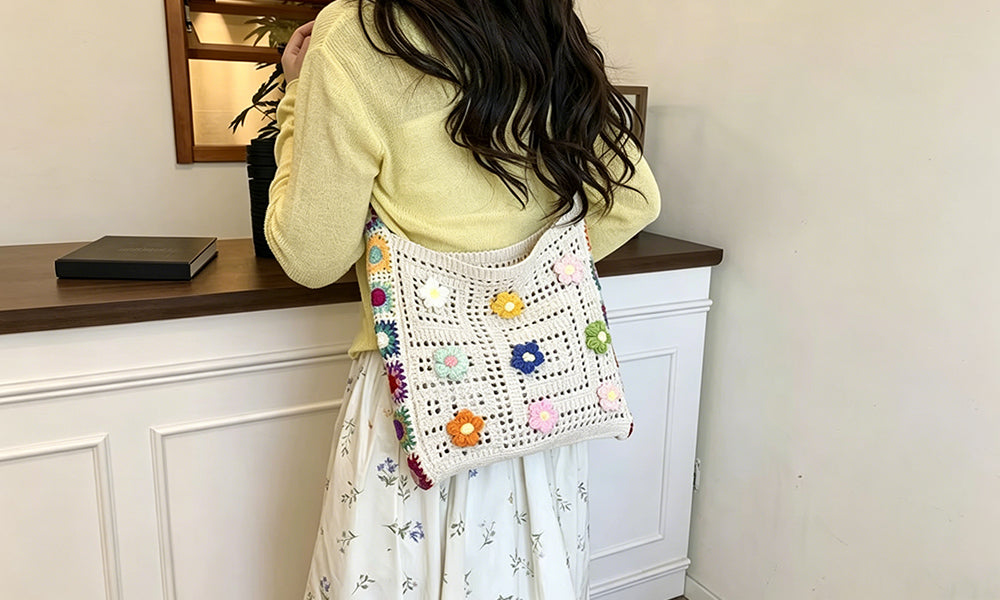 Bohemian Knit Crossbody Bag Woven Shoulder Tote Bag for Women