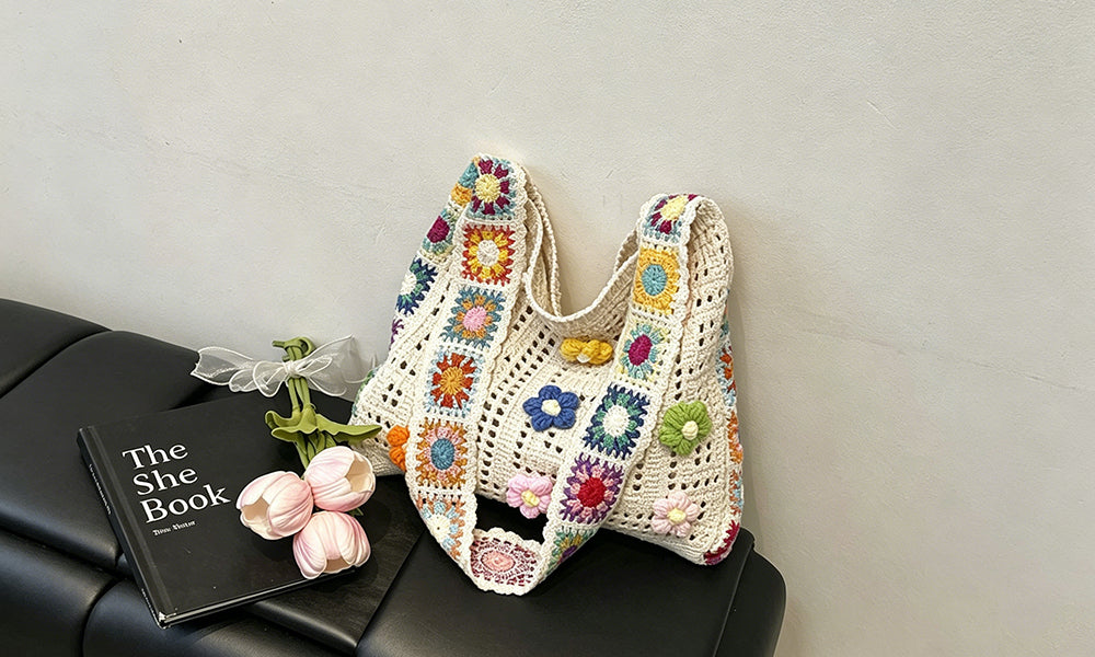 Bohemian Knit Crossbody Bag Woven Shoulder Tote Bag for Women