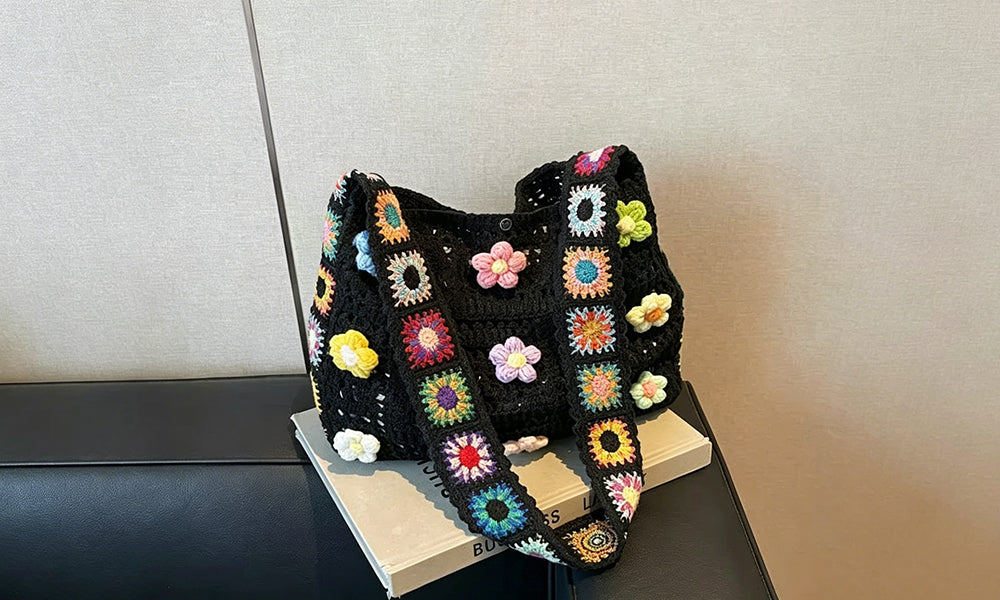 Bohemian Knit Crossbody Bag Woven Shoulder Tote Bag for Women