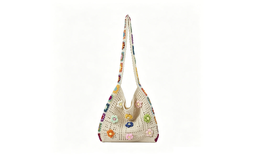 Bohemian Knit Crossbody Bag Woven Shoulder Tote Bag for Women