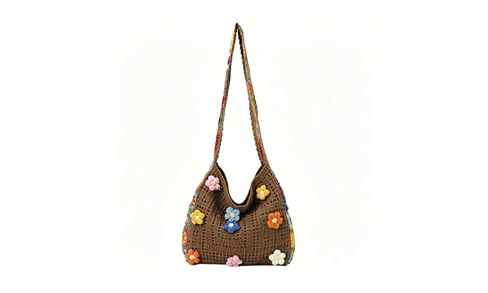 Bohemian Knit Crossbody Bag Woven Shoulder Tote Bag for Women