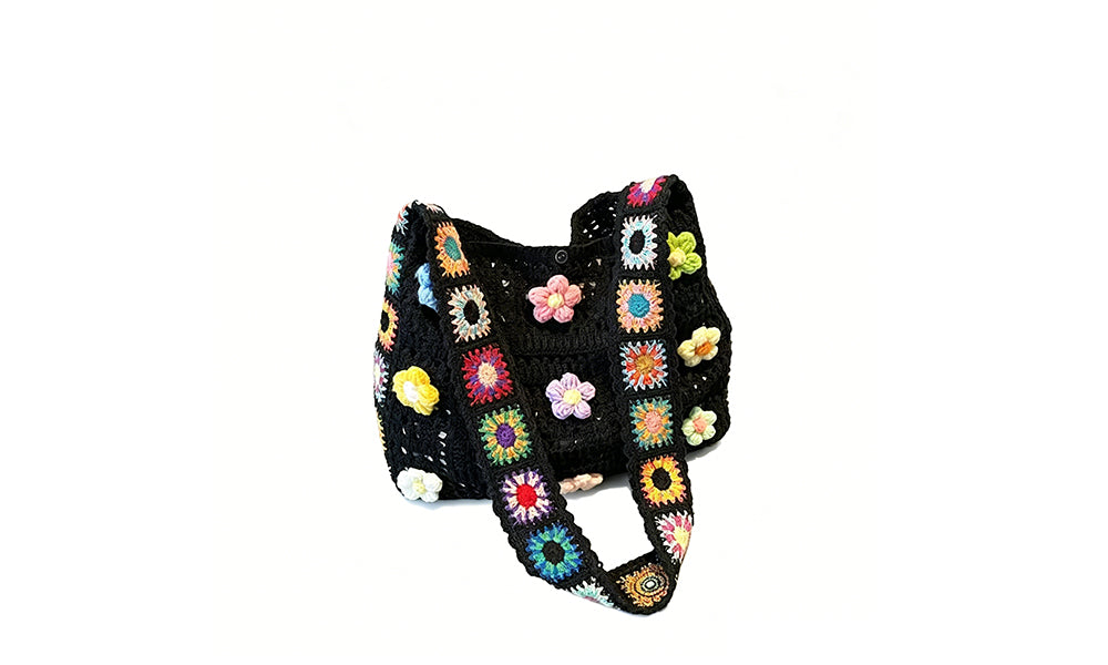 Bohemian Knit Crossbody Bag Woven Shoulder Tote Bag for Women