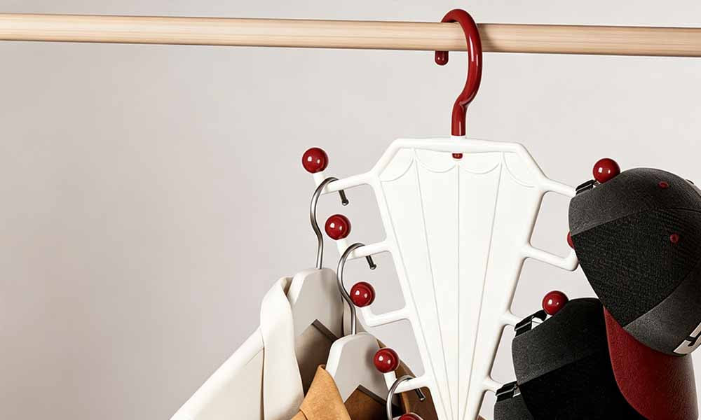 2Pcs V Shaped Double Sided Hat Organizer Rack with Rotating Hooks Wall Mounted