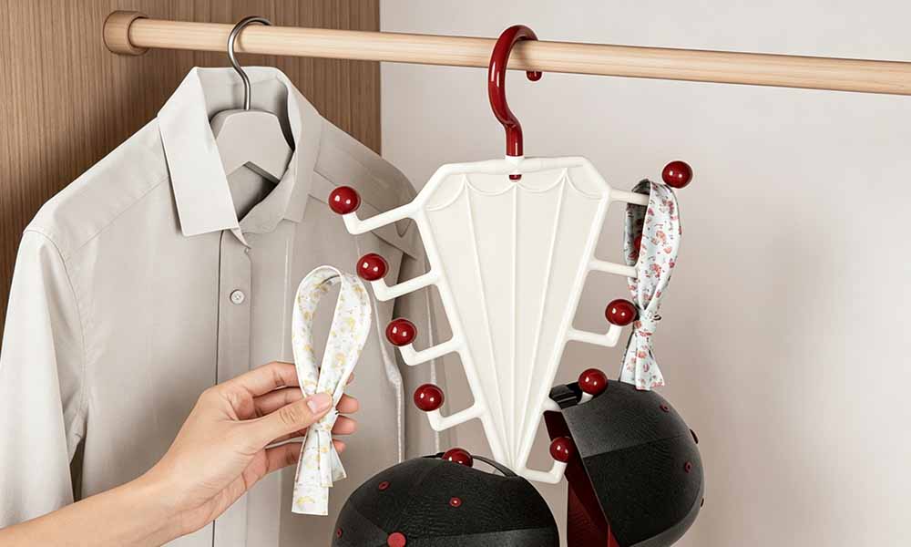 2Pcs V Shaped Double Sided Hat Organizer Rack with Rotating Hooks Wall Mounted