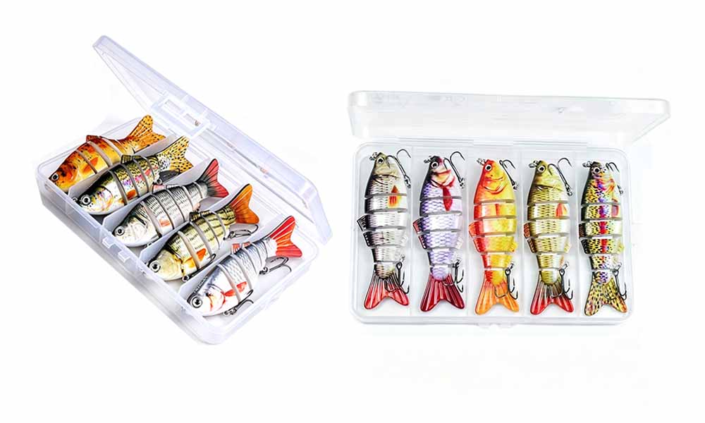 5Pcs Multi Joint Fishing Lure Set with 5 Compartment Lure Box