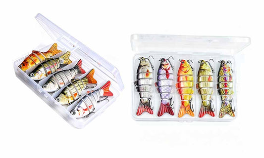 5Pcs Multi Joint Fishing Lure Set with 5 Compartment Lure Box