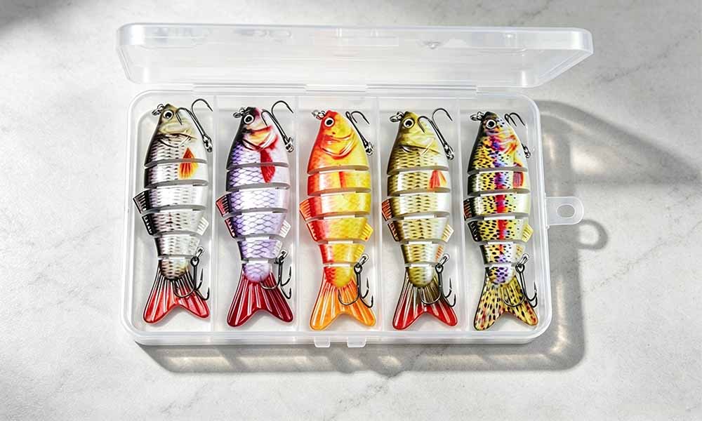 5Pcs Multi Joint Fishing Lure Set with 5 Compartment Lure Box