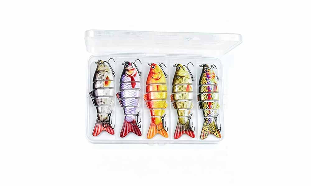 5Pcs Multi Joint Fishing Lure Set with 5 Compartment Lure Box