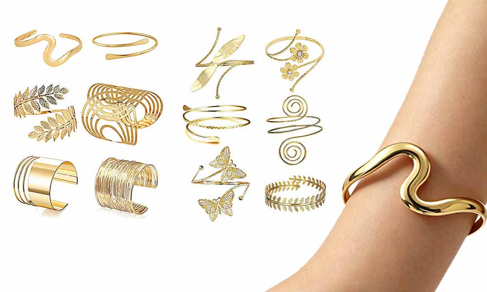 6Pcs Geometric Metal Arm Cuff Bracelet Set in Gold