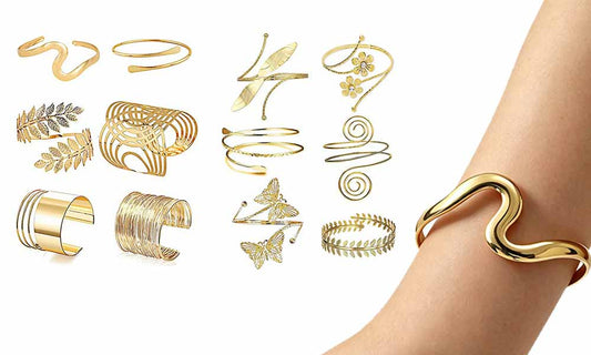 6Pcs Geometric Metal Arm Cuff Bracelet Set in Gold