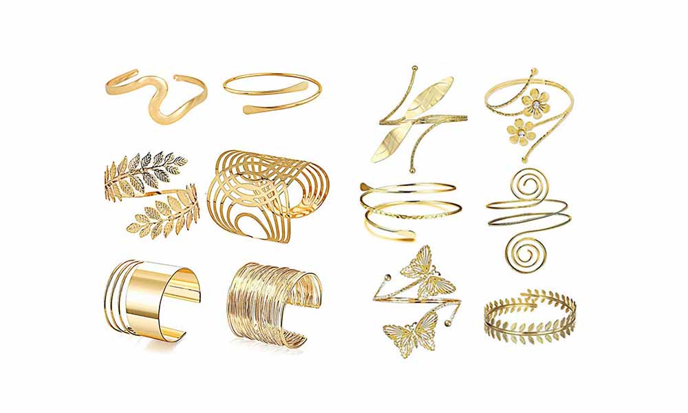 6Pcs Geometric Metal Arm Cuff Bracelet Set in Gold