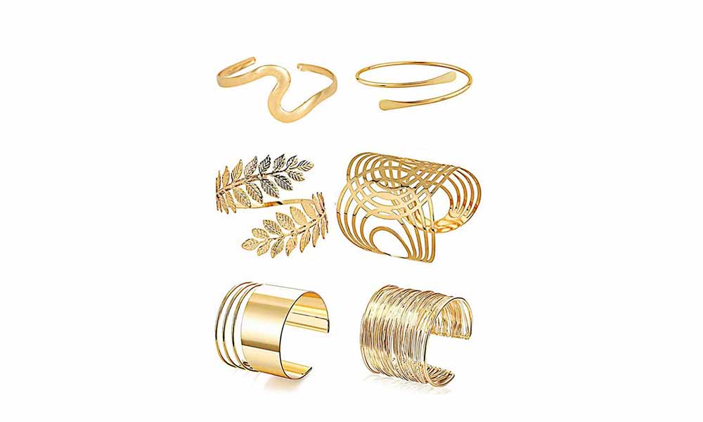6Pcs Geometric Metal Arm Cuff Bracelet Set in Gold