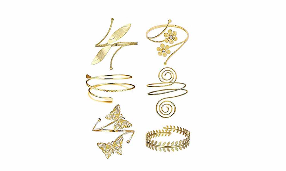 6Pcs Geometric Metal Arm Cuff Bracelet Set in Gold