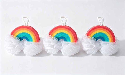 3Pcs Rainbow Mesh Shower Sponge Bath Puffs