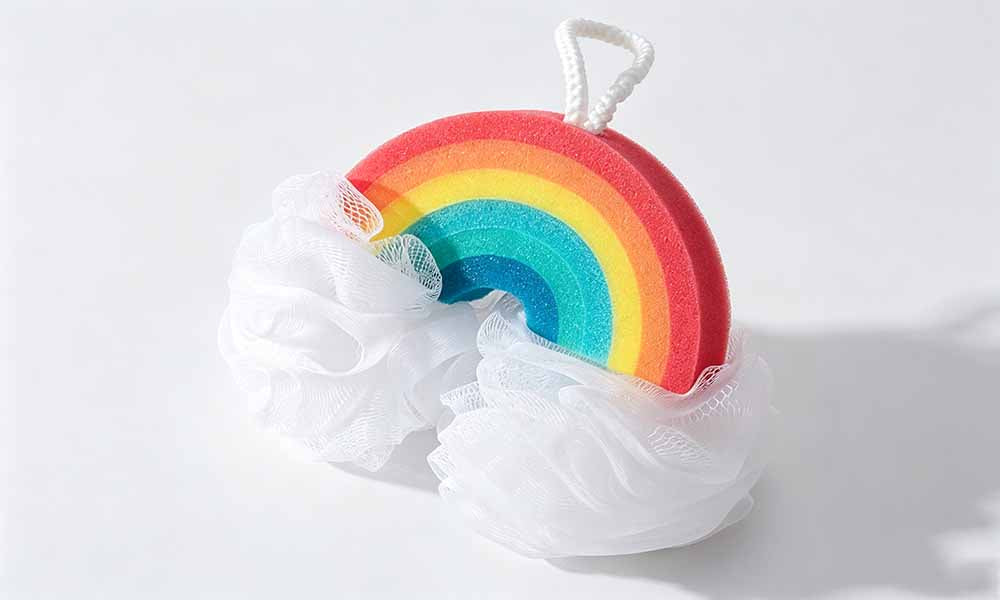 3Pcs Rainbow Mesh Shower Sponge Bath Puffs