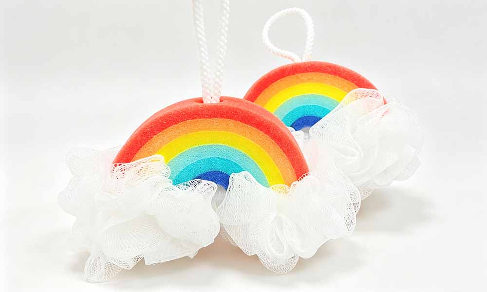 3Pcs Rainbow Mesh Shower Sponge Bath Puffs